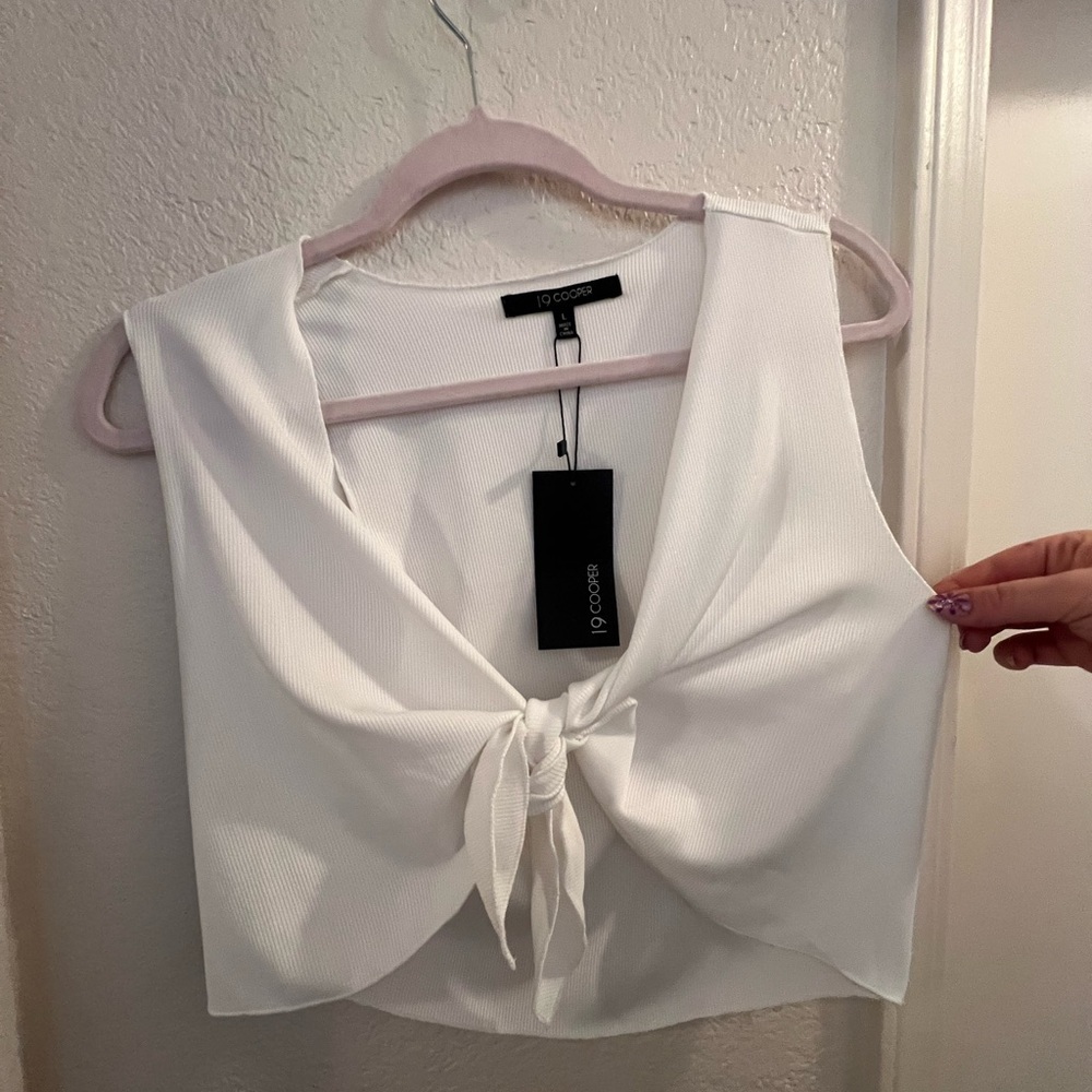 Women's White Tie-Front Top